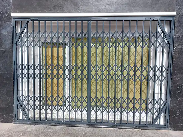 Fabricación y montaje de puerta de ballesta de seguridad metálica extensible